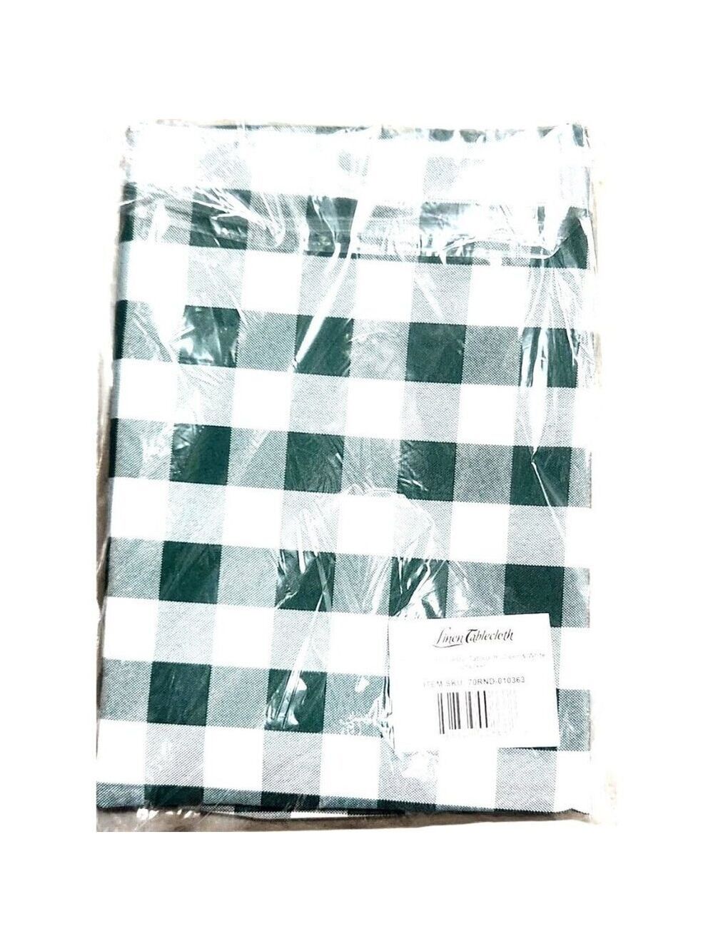 70-Inch Round Polyester Tablecloth Green & White Checker Linen Tablecloth Durabl - Picture 5 of 8